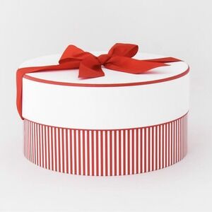 Sugar Paper Large Red White Stripe Round Gift Box with Bow Holiday Packaging